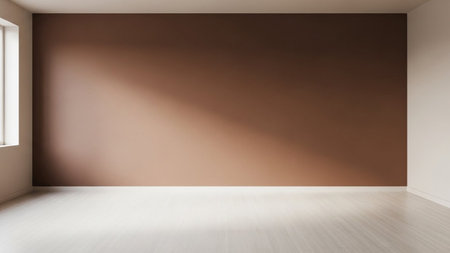 Empty room with brown wall and white floor. 3d rendering.の素材
