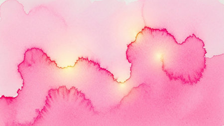 Abstract watercolor painting with soft pink and light yellow hues creating a vibrant, organic, and flowing texture.の写真素材