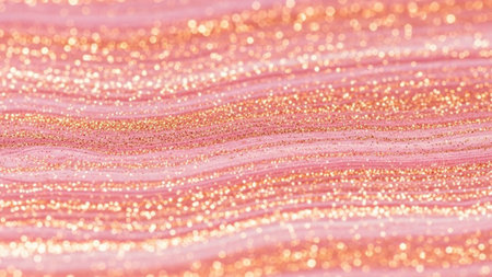 A close-up abstract view of wavy pink and gold glitter with a sparkling bokeh effect and soft focus.