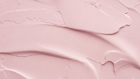 A detailed macro view reveals the smooth, pastel pink texture of cosmetic cream with distinct brush...
