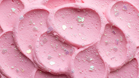 With showing close-up macro of swirled pink frosting with iridescent glitter and sparkles. resolutionの写真素材