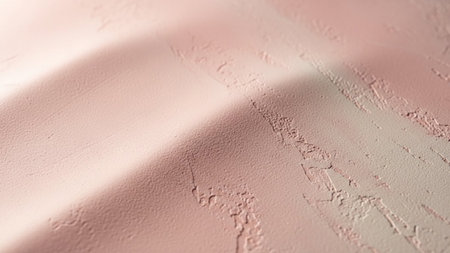 A close-up view of a textured pale pink plaster surface with soft lighting creating subtle shadows...