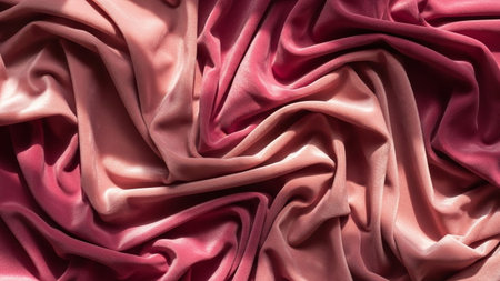 Richly draped velvet fabric in varying shades of pink and rose soft folds and highlights, creating a...