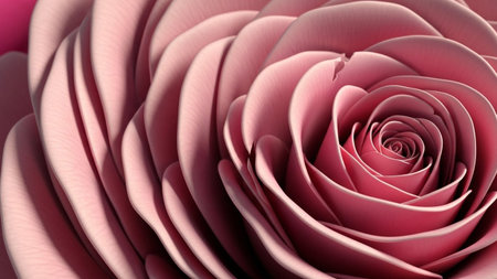 An extreme close-up reveals the intricate layers and tightly spiraled center of a soft pink rose.