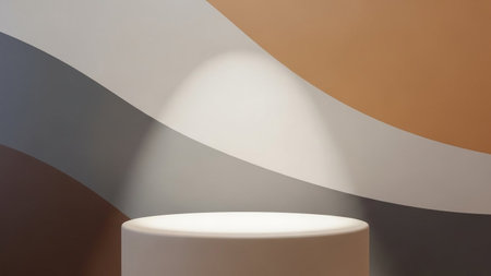 With showing minimalist product display stage with soft spotlight and abstract wavy background in...
