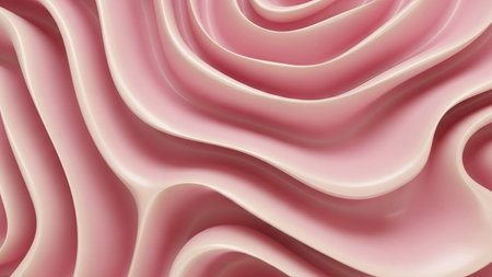 Abstract swirling waves of smooth, soft pink create an organic, flowing texture with subtle light...