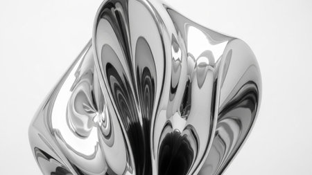 A highly polished chrome sculpture with flowing organic curves and a highly reflective surface...