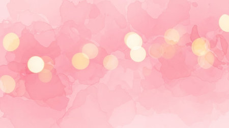 With showing soft pink watercolor wash background with scattered golden bokeh lights and gentle blurring effect....の写真素材