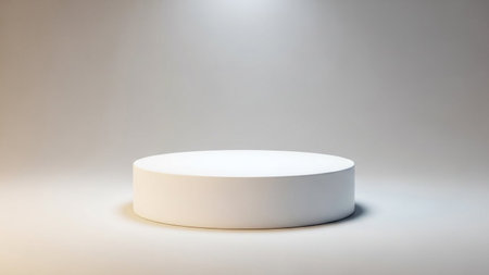 With showing minimalist white cylindrical podium with soft studio lighting and a subtle gradient background...の写真素材