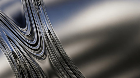 A close-up view of a highly polished metallic sculpture with intricate flowing curves and a smooth, reflective surface.の素材