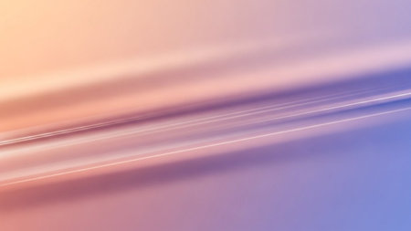 A smooth gradient transitions from soft peach to lavender, with subtle, luminous streaks of light flowing diagonally...の素材
