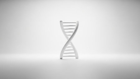 20260115 showing white 3d double helix dna molecule model on a seamless light gray background keywords: dna,...の素材