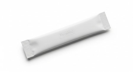 Sachet showing white rectangular sachet packaging with embossed on a clean white background. resolutionの素材