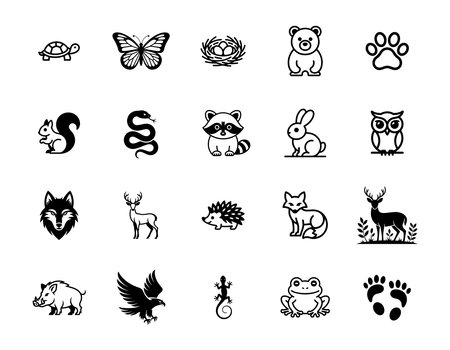 20 Wildlife and Animal Icons setのイラスト素材