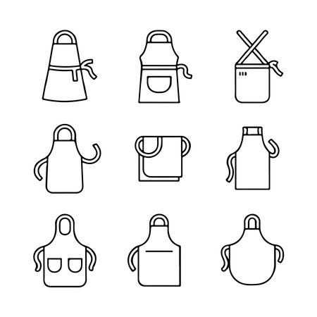 Apron Icons for Cooking and Workwear. Collection of Different Apron Stylesのイラスト素材