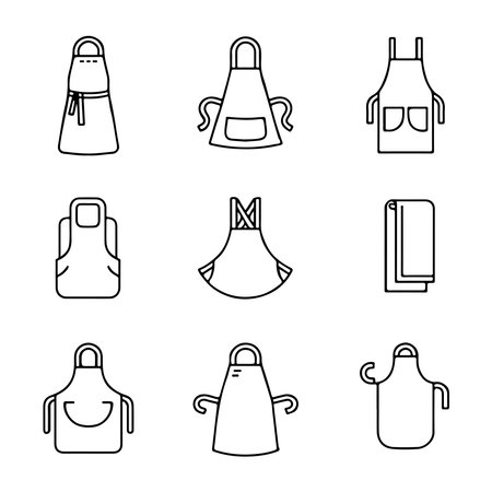 Apron Icons for Cooking and Workwear. Collection of Different Apron Stylesのイラスト素材