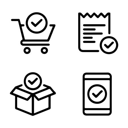 Successful Order Confirmation Icons Set. Simple icons showcasing verified online transactions.のイラスト素材