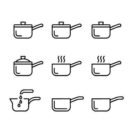 Saucepan Icon Set for Kitchen. Cooking Process with Pots and Pans Iconsのイラスト素材