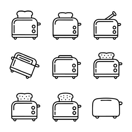 Toaster icons set. Outline illustration of 16 toaster vector icons for webのイラスト素材