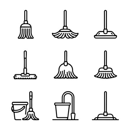 Mop Icon Set for Cleaning. Vector Illustration of Various Cleaning Toolsのイラスト素材
