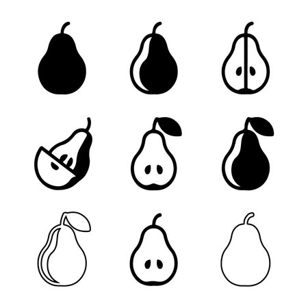 Pear Icon Set for Food. Simple Black and White Pear Icons Setのイラスト素材