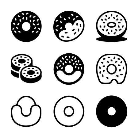 Bagel Icon Set for Food. Vector Illustration of Assorted Donuts with Glaze and Sprinklesのイラスト素材