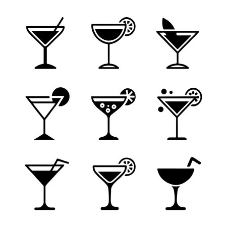 Stylish Cocktail Glass Icons Collectionのイラスト素材