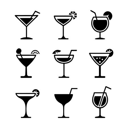 Stylish Cocktail Glass Icons Collectionのイラスト素材