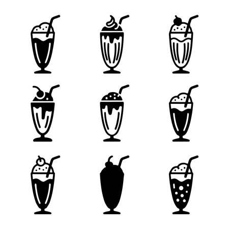 Milkshake Icon Set with Straws & Toppingsのイラスト素材