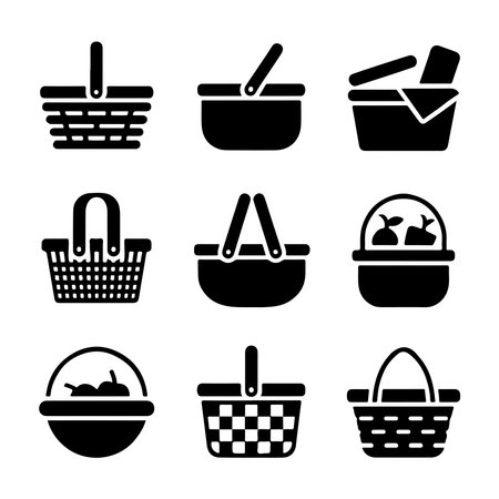 Woven Picnic Basket Outline Iconsのイラスト素材