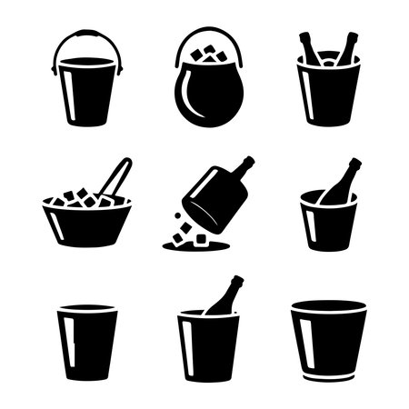Ice Bucket Outline Icons for Drinksのイラスト素材