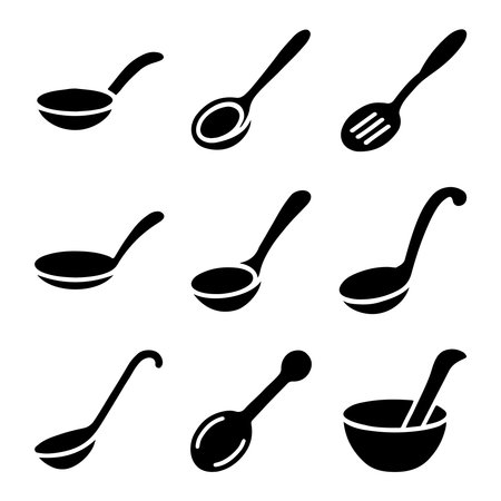 Serving Spoon Icon Set for Diningのイラスト素材