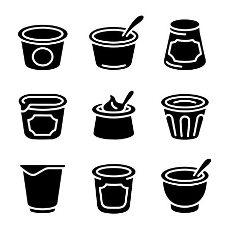 Yogurt Cup Glyph Icons for Snacks and Dairyのイラスト素材