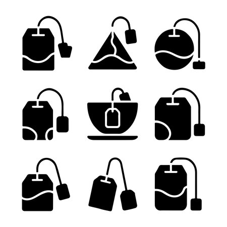 Teabag Glyph Icons for Tea and Beverage Brandingのイラスト素材