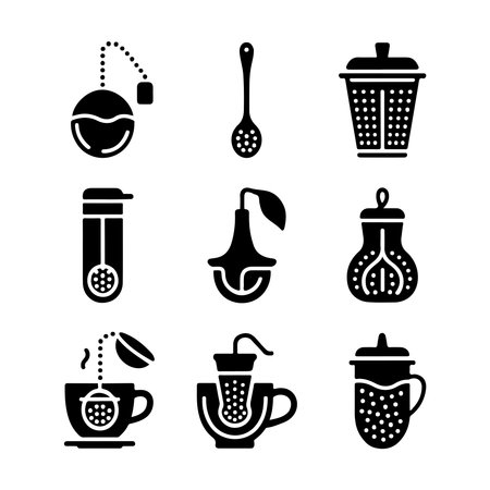 Tea Infuser Glyph Icons for Herbal and Wellness Brewsのイラスト素材