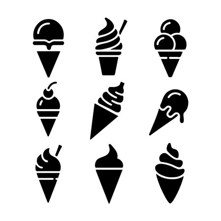 Ice Cream Cone Glyph Icons with Single and Double Scoopsのイラスト素材