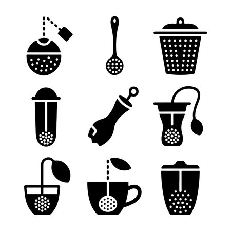 Tea Infuser Glyph Icons for Herbal and Wellness Brewsのイラスト素材