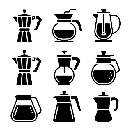 Coffee Pot Glyph Icons for Kitchen, Cafe, and Baristaのイラスト素材