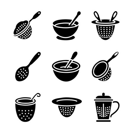 Tea Strainer Glyph Icons for Brewing and Herbal Prepのイラスト素材