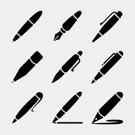 Collection of Various Pen Styles, Ideal for Stationery Designのイラスト素材