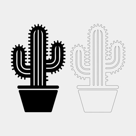 Simple Black and White Cactus in a Pot, Perfect for Design Projectsのイラスト素材
