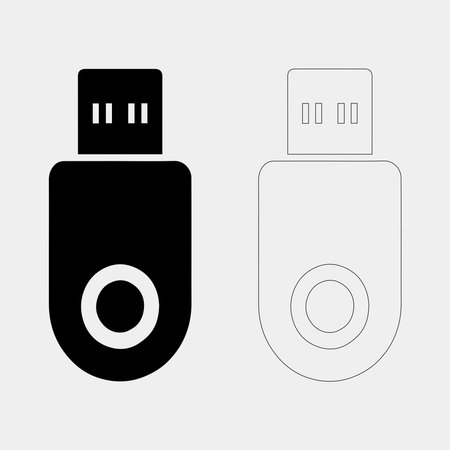 Vector Illustration of a USB Flash Drive in Black and Whiteのイラスト素材