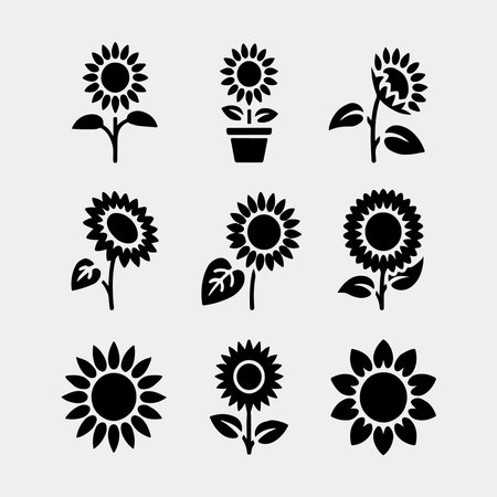 Set of Black and White Sunflower Iconsのイラスト素材