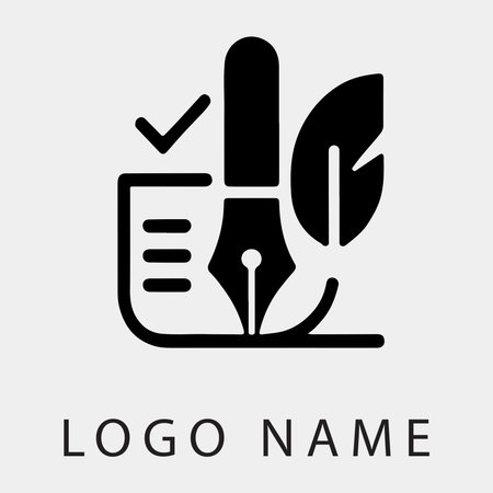 Modern logo design featuring a pen and feather, symbolizing writing and creativity.のイラスト素材