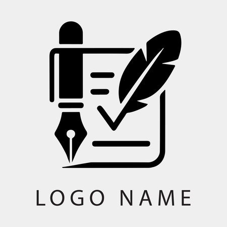 Modern logo design featuring a pen and feather, symbolizing writing and creativity.のイラスト素材