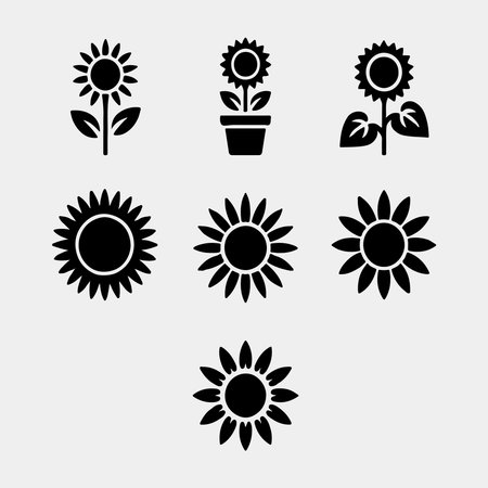 Set of Black and White Sunflower Iconsのイラスト素材