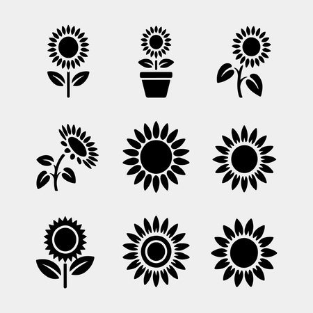 Set of Black and White Sunflower Iconsのイラスト素材