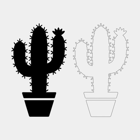 Simple Black and White Cactus in a Pot, Perfect for Design Projectsのイラスト素材