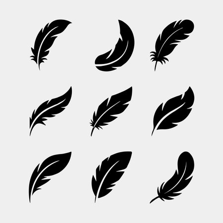Set of Elegant Black Feather Iconsのイラスト素材