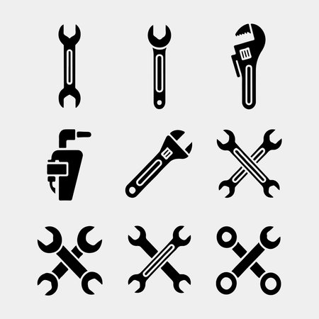 Collection of Black and White Wrench Iconsのイラスト素材